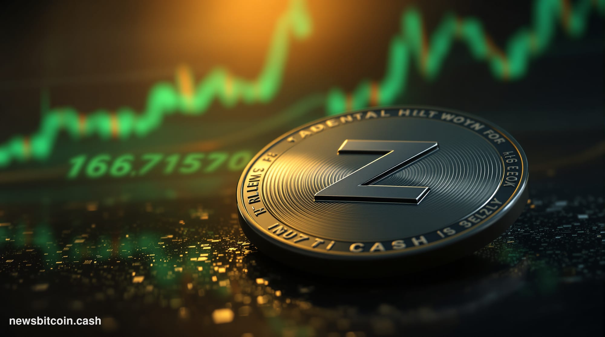 Cinematic photorealistic editorial photograph of a physical Zcash coin — matte silver with the distinctive "Z" emblem — resti