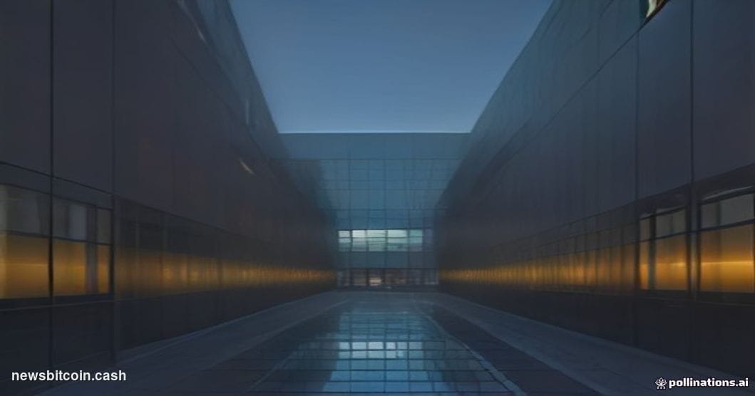 A cinematic photorealistic editorial photograph of a sleek, modern Silicon Valley corporate campus at dusk, identifiable as a