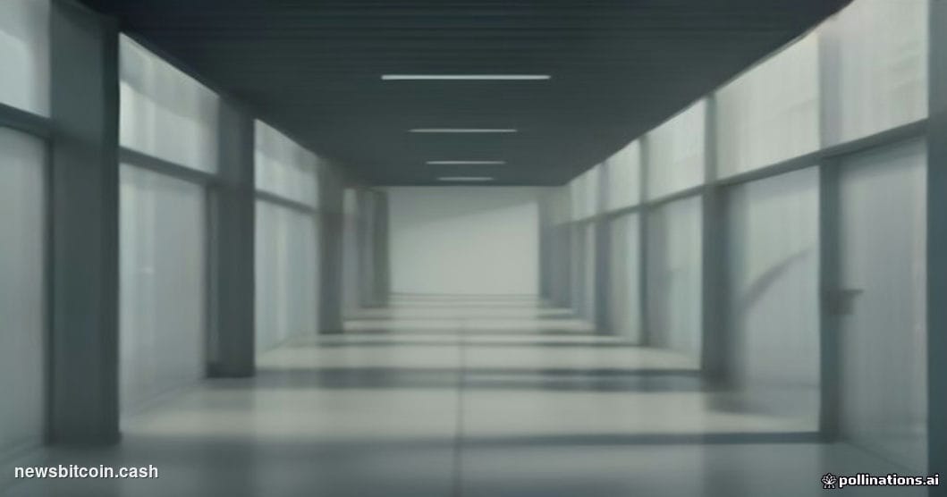 Cinematic photorealistic editorial photograph of a sleek Silicon Valley venture capital office corridor, shot at a low angle 
