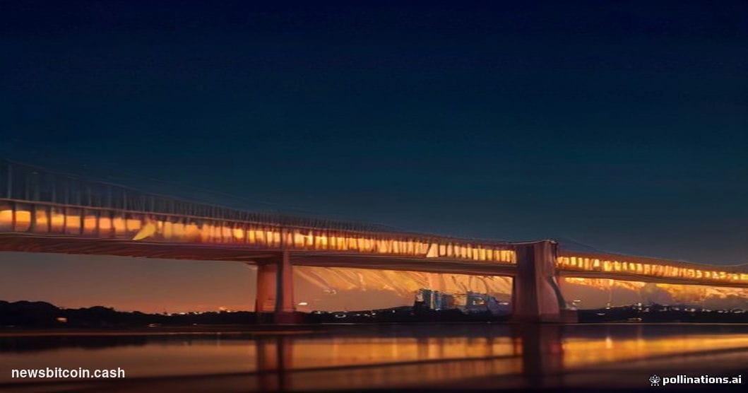 Cinematic photorealistic editorial photograph of the US-Mexico border crossing at night, shot from a low-angle perspective lo