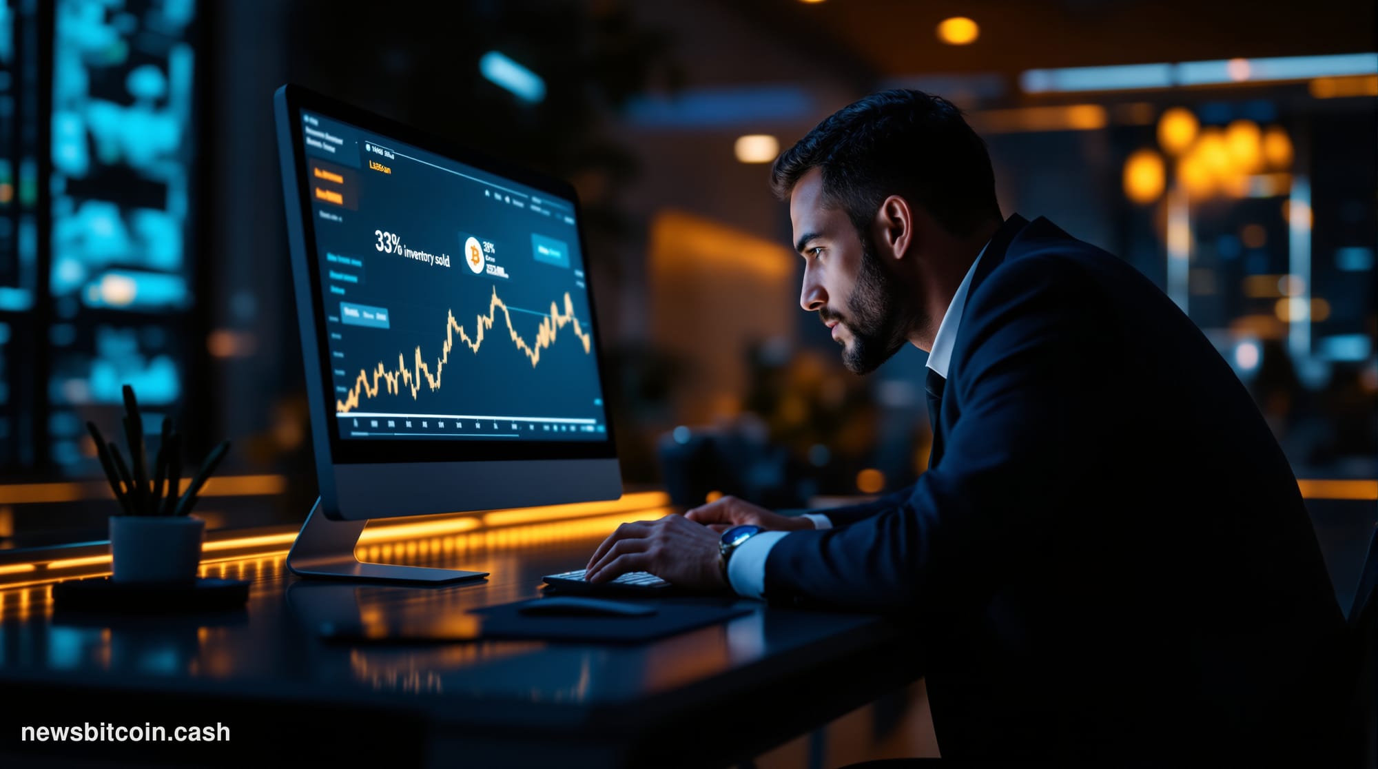 A cinematic photorealistic editorial photograph of a modern cryptocurrency mining facility transitioning to AI computing infr