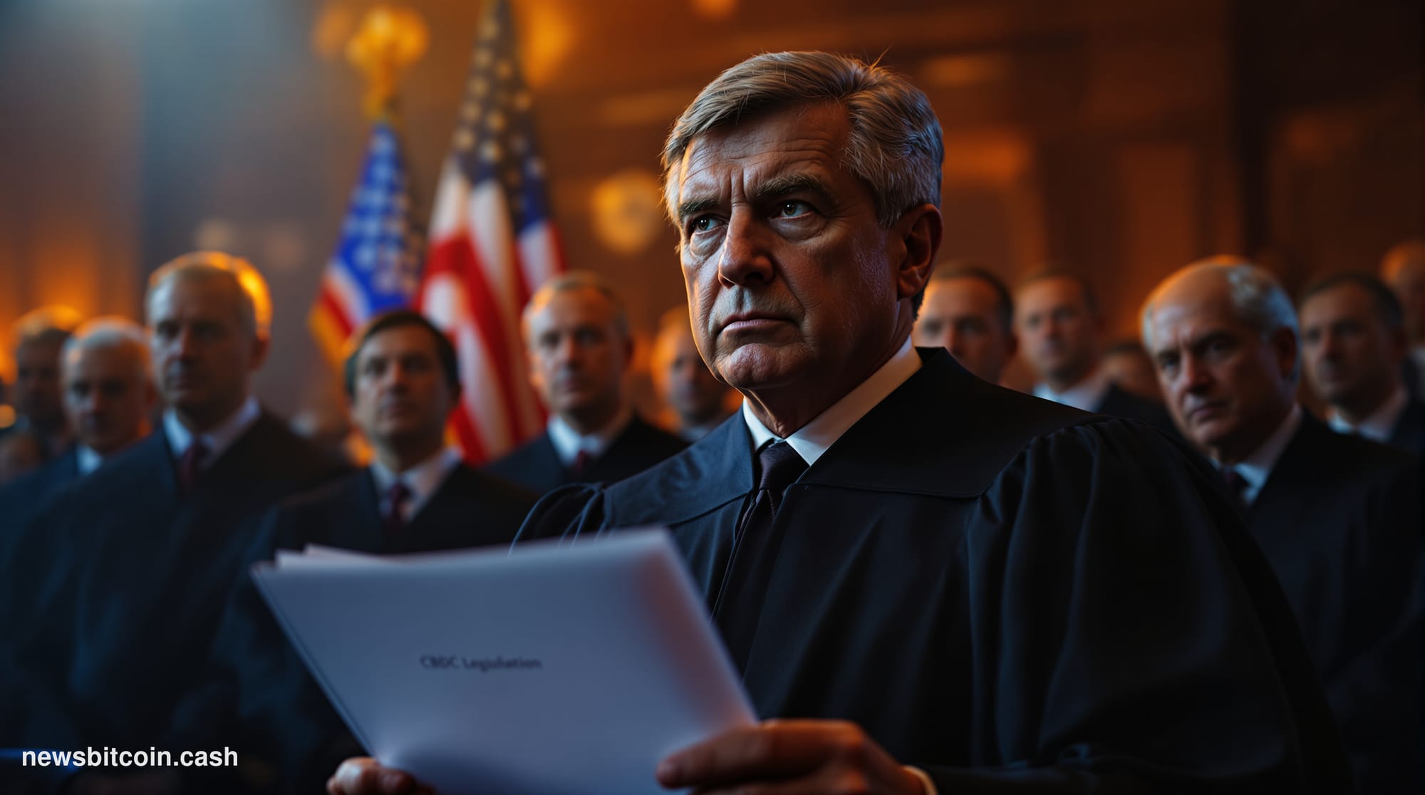A cinematic photorealistic editorial photograph of the United States Capitol building's Senate chamber entrance, shot from a 