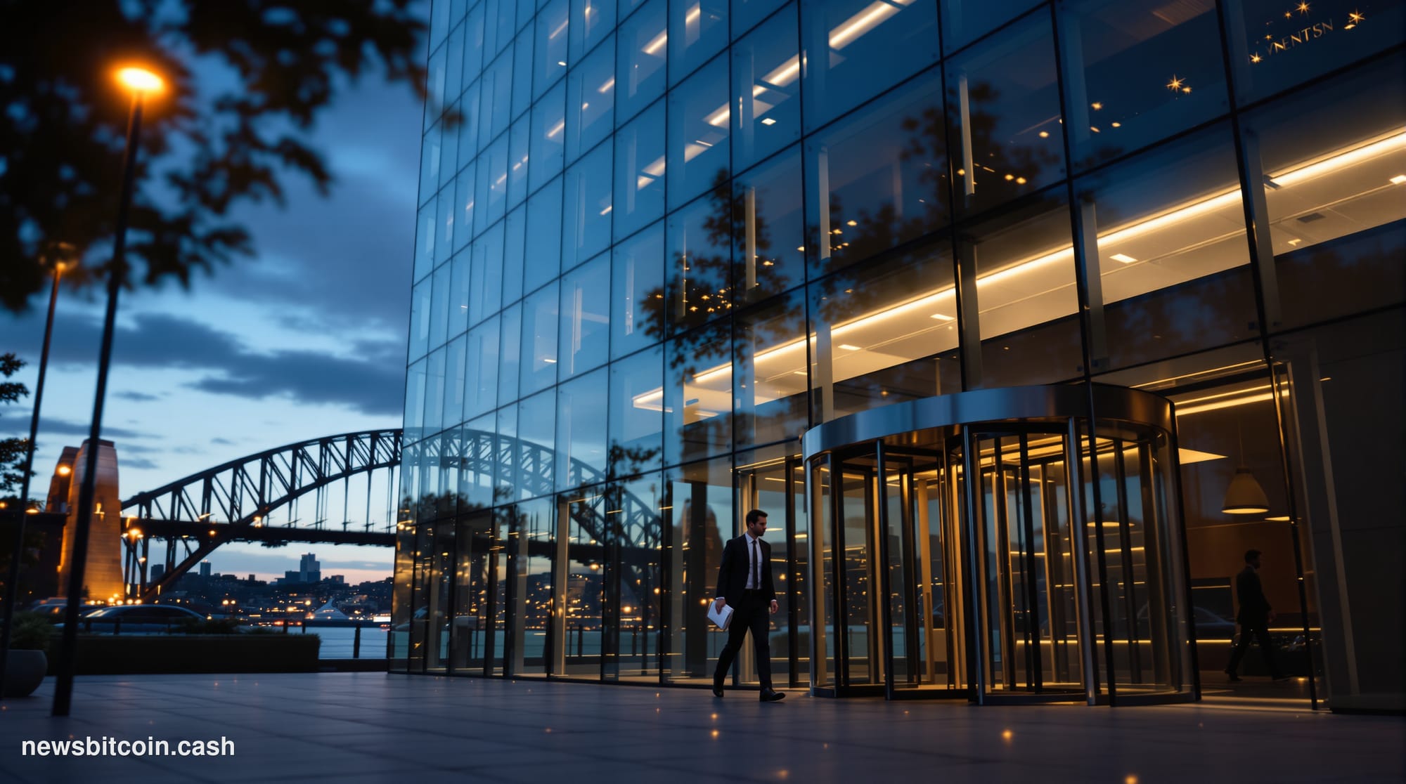 Cinematic photorealistic editorial photograph of the Australian Securities and Investments Commission headquarters in Sydney,