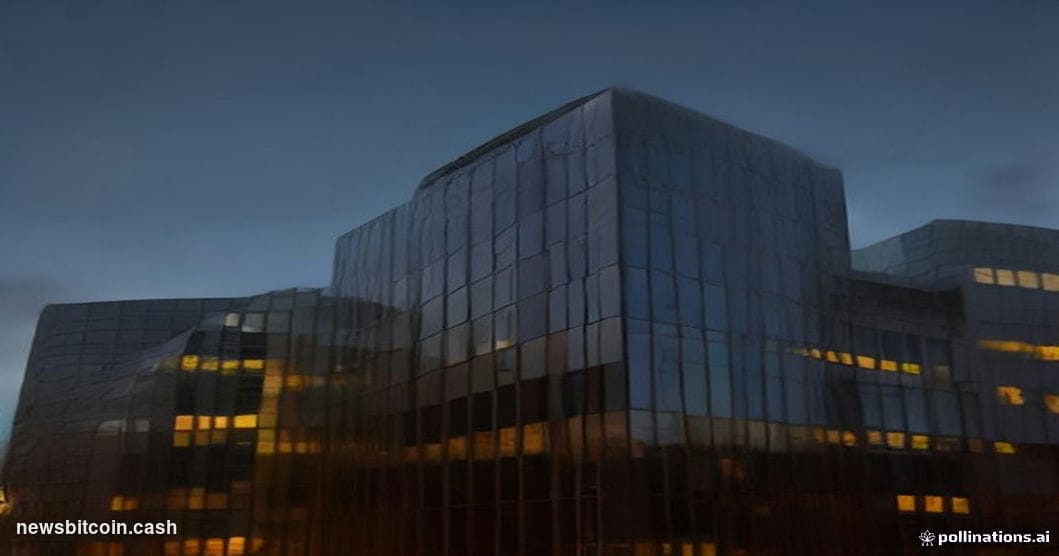A cinematic photorealistic editorial photograph of the Aviva corporate headquarters in London, shot at dusk with dramatic low
