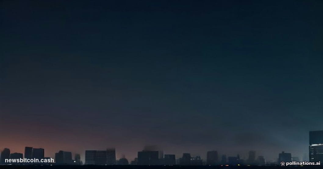 Cinematic photorealistic editorial photograph of Binance's headquarters exterior at night, the building facade faintly lit wi