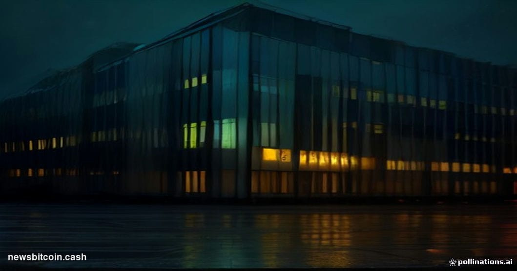 Cinematic photorealistic editorial photograph of the Binance global headquarters building exterior at night, its illuminated 