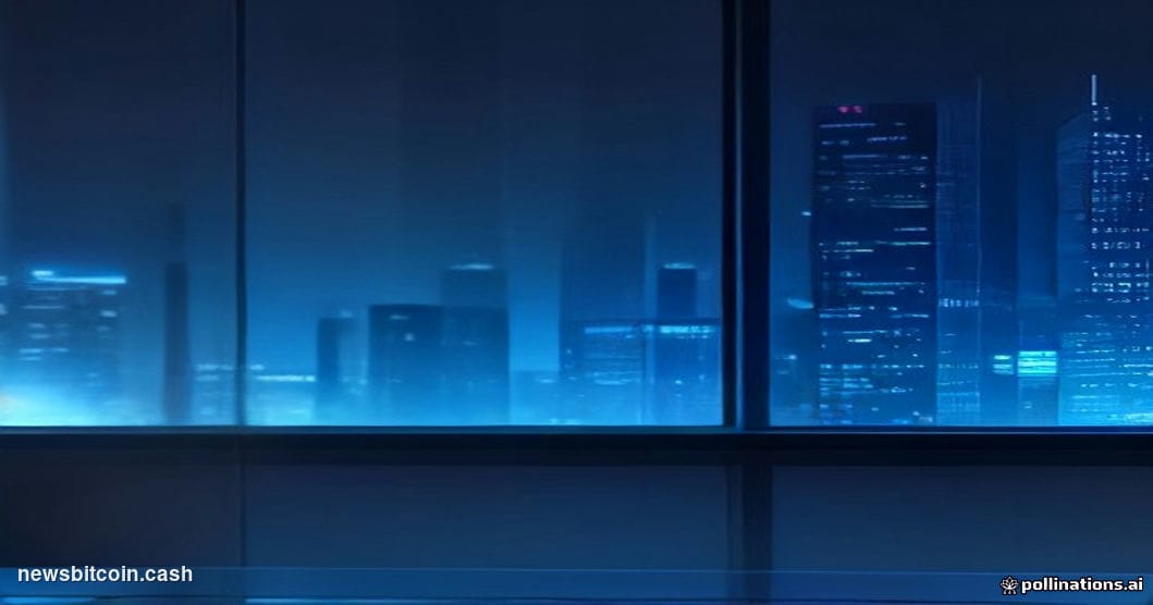A cinematic photorealistic editorial photograph of a sleek cryptocurrency exchange trading floor environment at night, with t