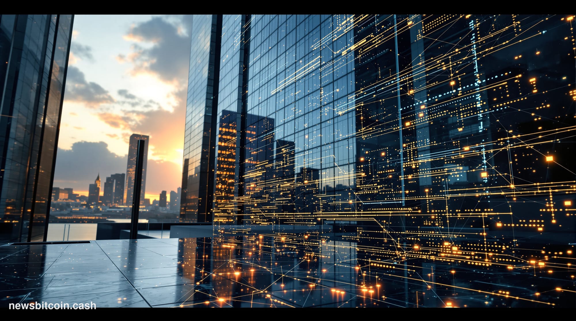 Cinematic photorealistic editorial photograph of BlackRock's Manhattan headquarters at 50 Hudson Yards, New York City — a tow