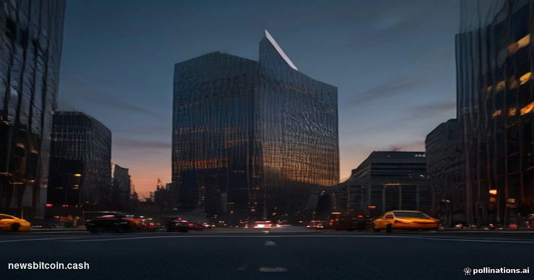 Cinematic photorealistic editorial photograph of BlackRock's imposing Manhattan headquarters at 50 Hudson Yards, shot from a 