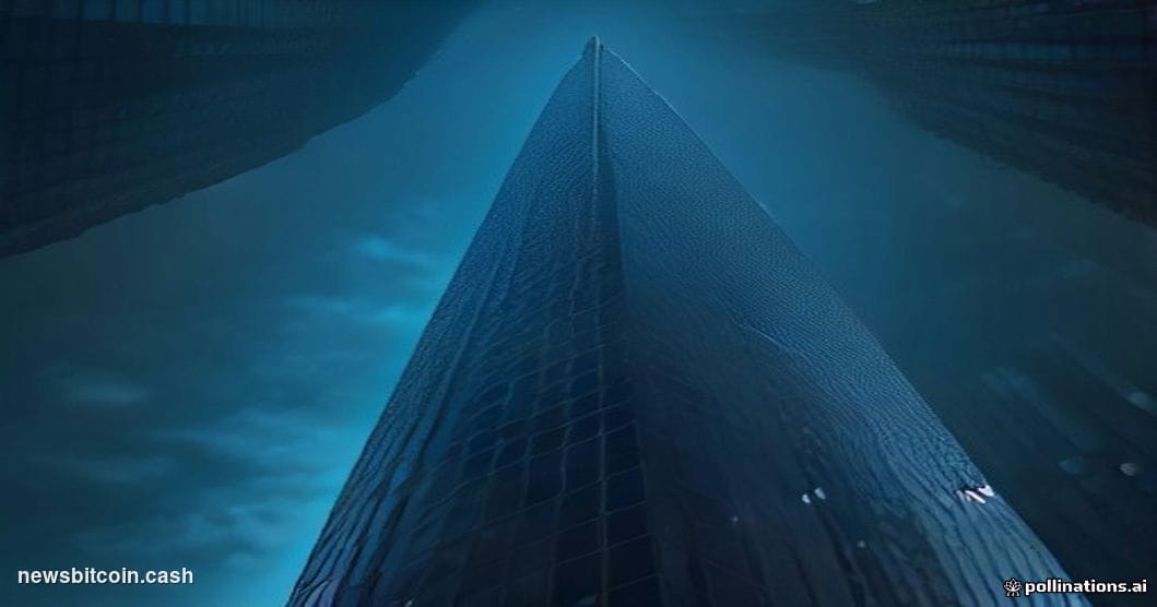 Cinematic photorealistic editorial photograph of BlackRock's Manhattan headquarters at 50 Hudson Yards, shot from a low angle
