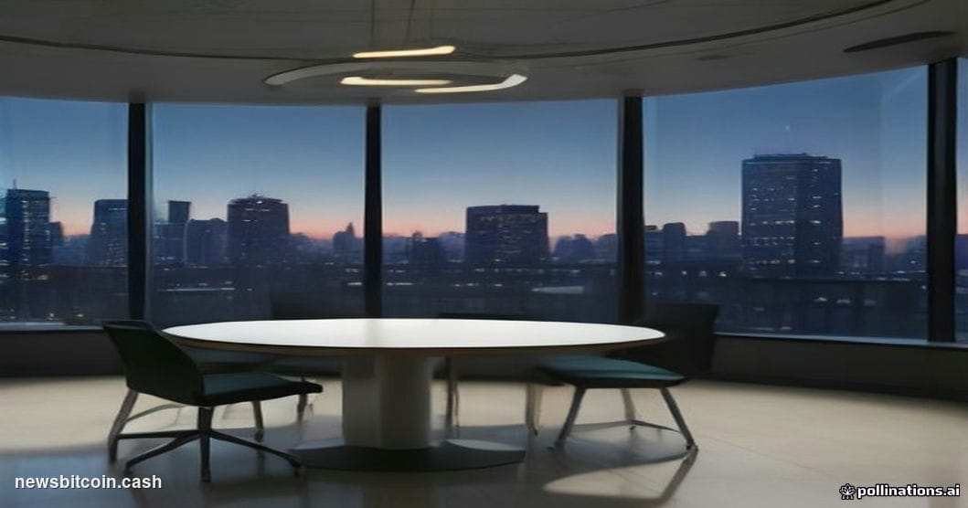 A cinematic photorealistic editorial photograph of a sleek, modern financial technology office interior in Boston — Circle's 
