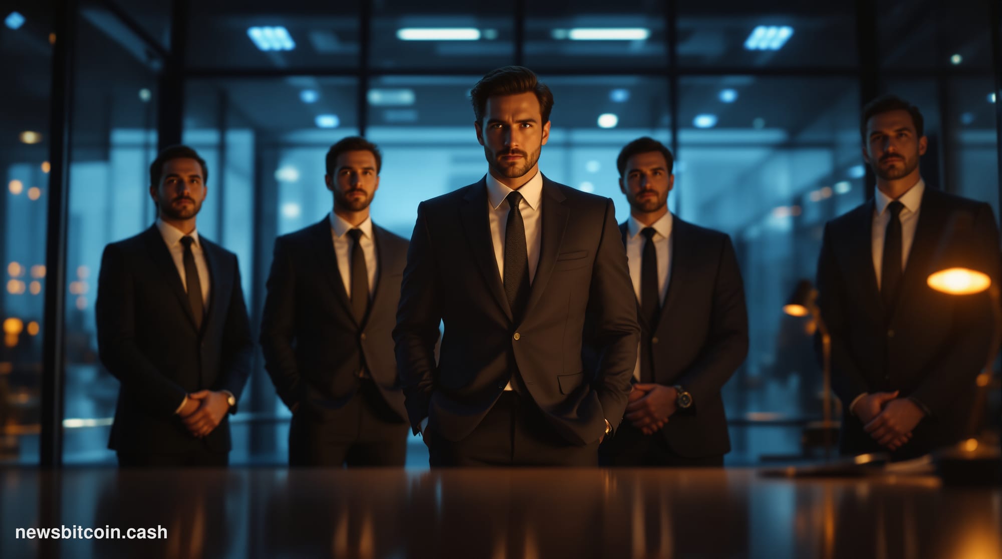 Cinematic photorealistic editorial photograph of the Citadel Securities headquarters in Chicago, shot at dusk with dramatic a