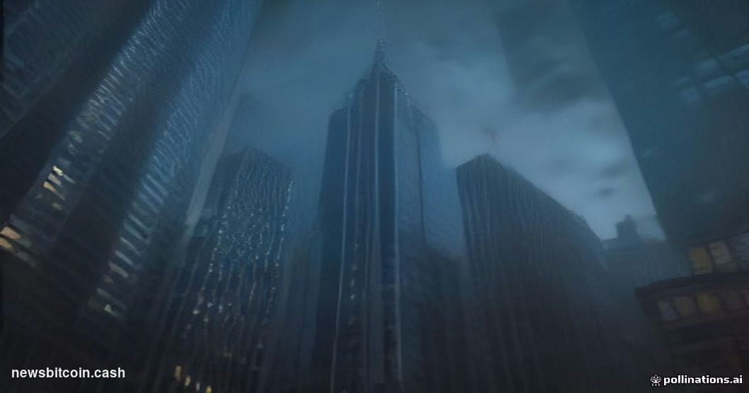 A cinematic photorealistic editorial photograph shot from a low angle looking up at Citi's towering Manhattan headquarters at