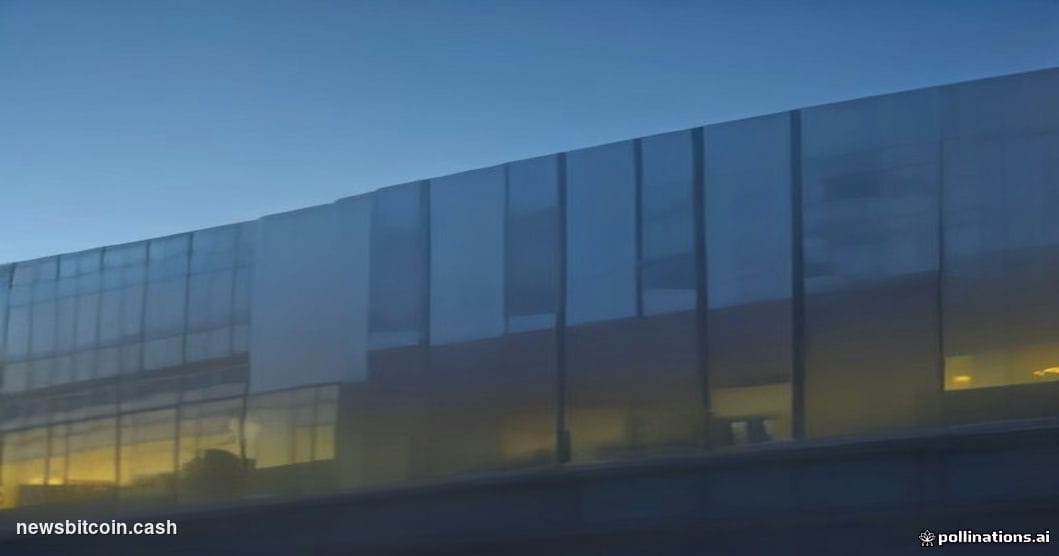 Cinematic photorealistic editorial photograph of the Coinbase headquarters exterior in San Francisco's financial district at 