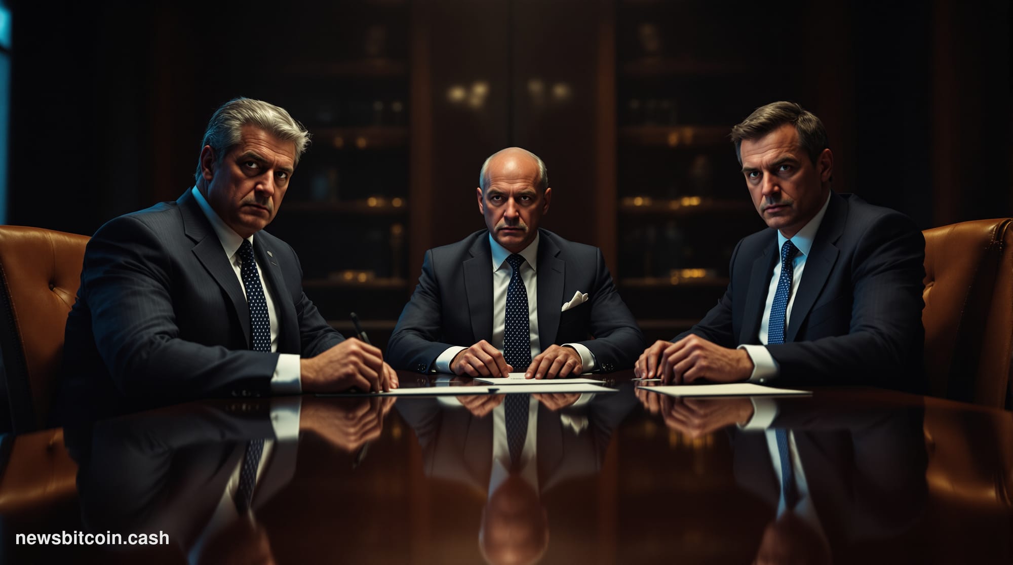 A cinematic photorealistic editorial photograph showing the iconic New York Department of Financial Services building in down