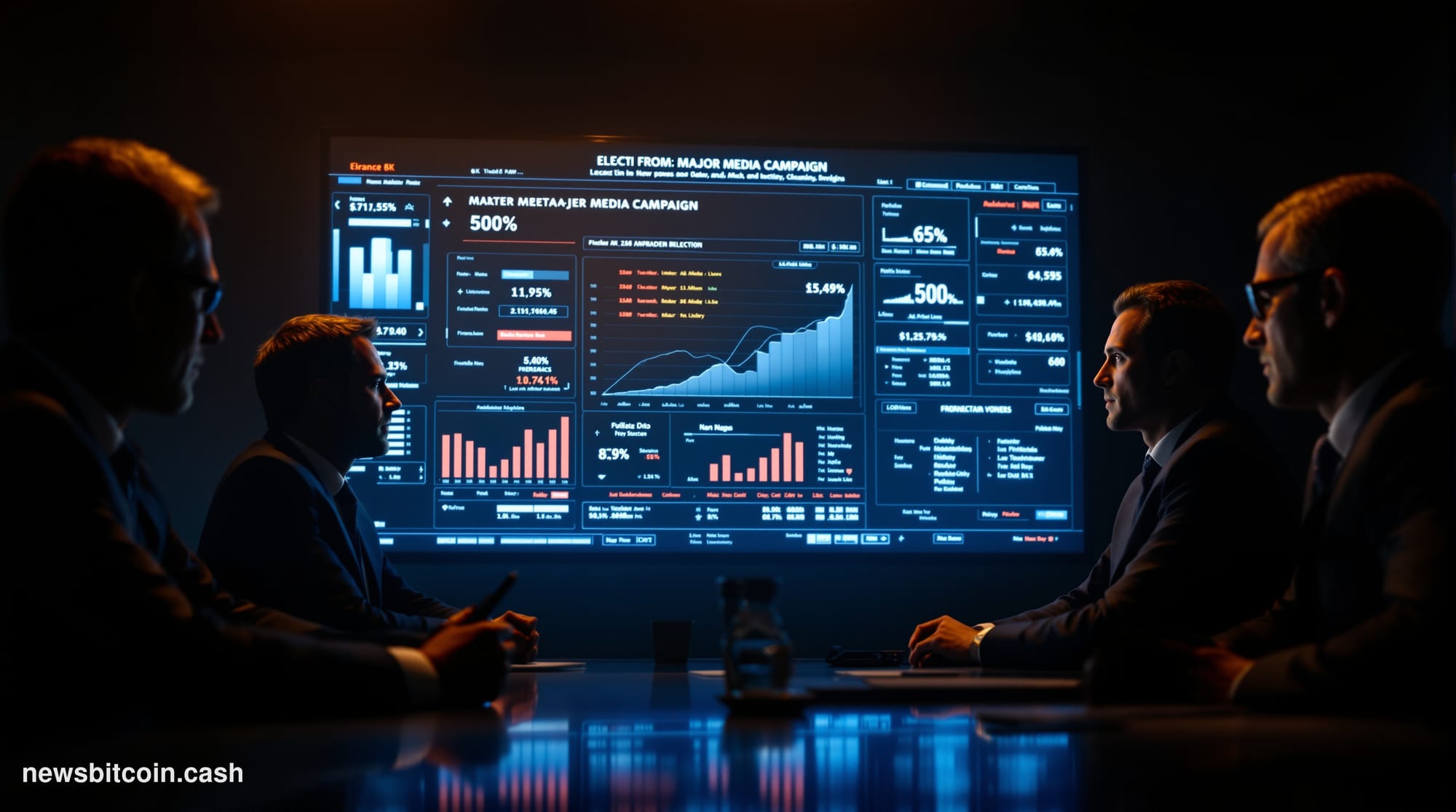A cinematic photorealistic editorial photograph capturing the intersection of cryptocurrency and American politics during ele