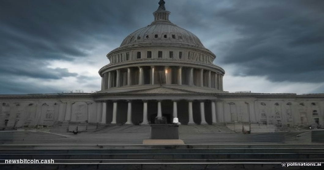 Cinematic photorealistic editorial photograph of the United States Capitol building at dusk, shot from a low angle looking up