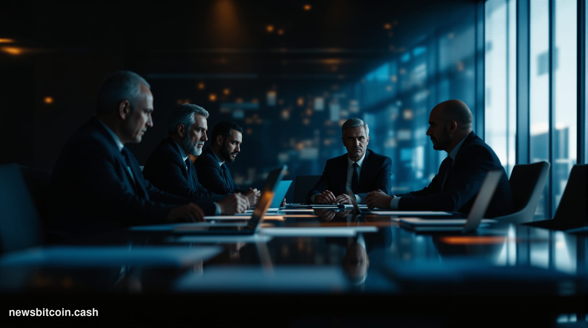 A cinematic photorealistic editorial photograph showing the iconic New York Department of Financial Services building in down