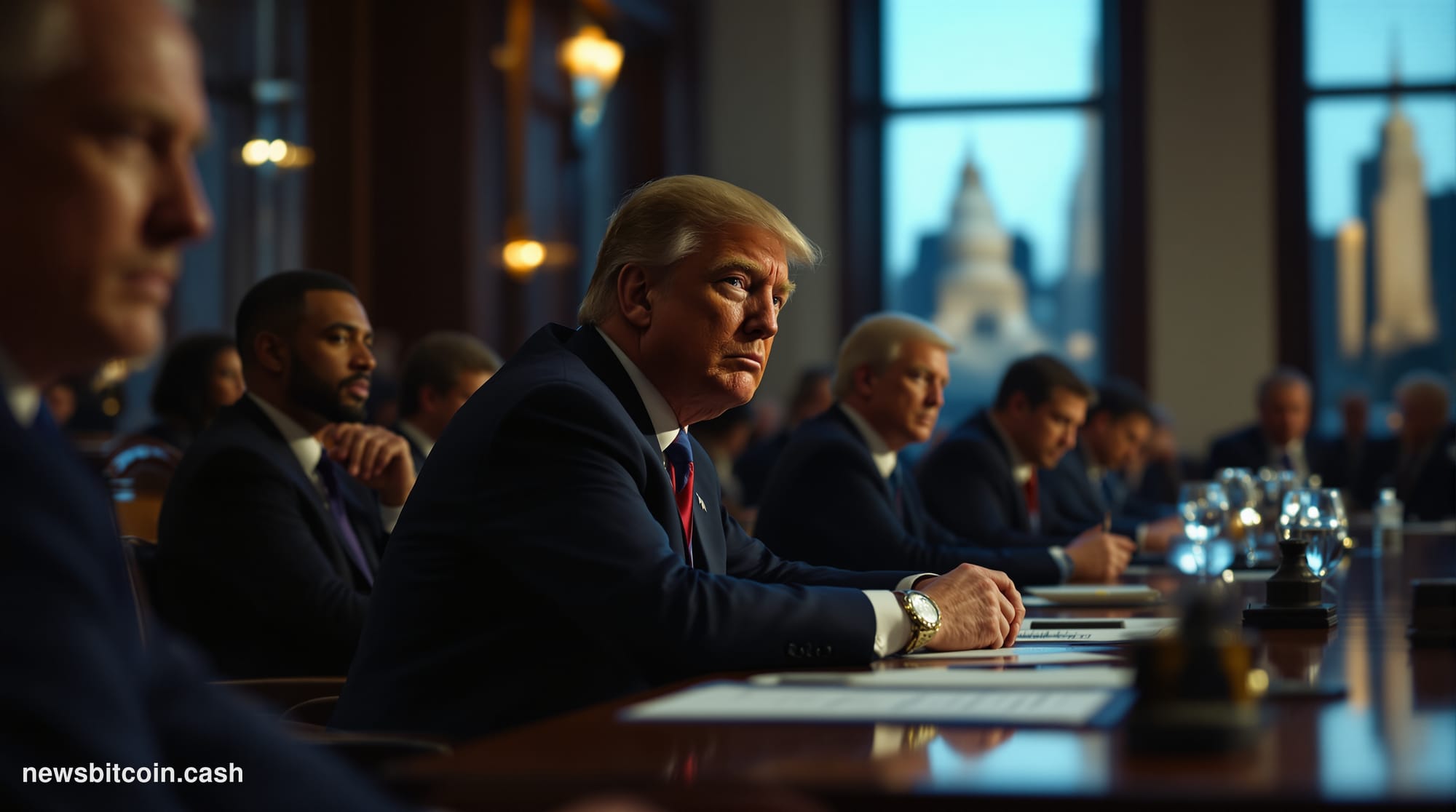 A cinematic photorealistic editorial photograph of the US Capitol building's iconic dome and neoclassical architecture shot f