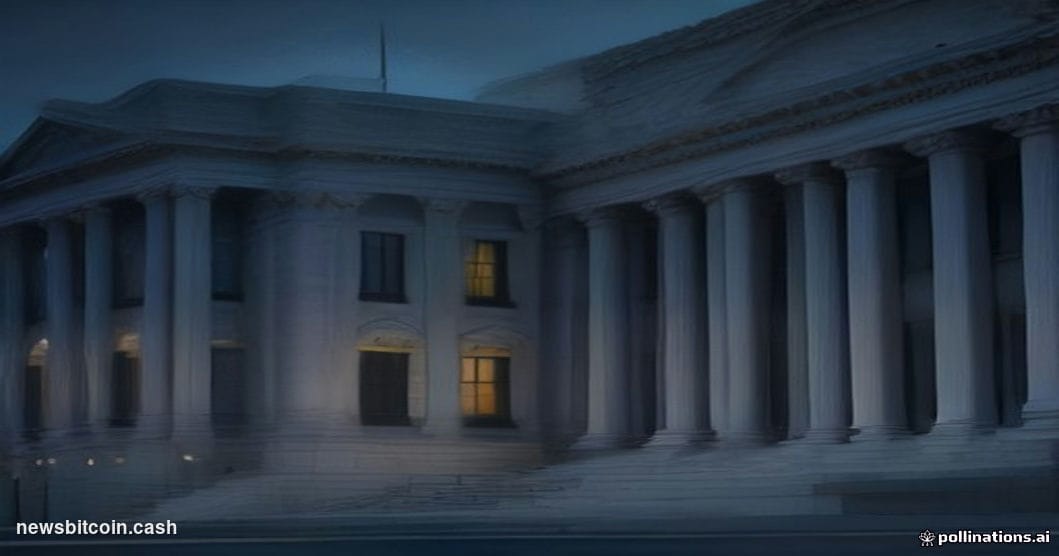 Cinematic photorealistic editorial photograph of a polished Washington D.C. IRS headquarters building exterior at dusk, shot 