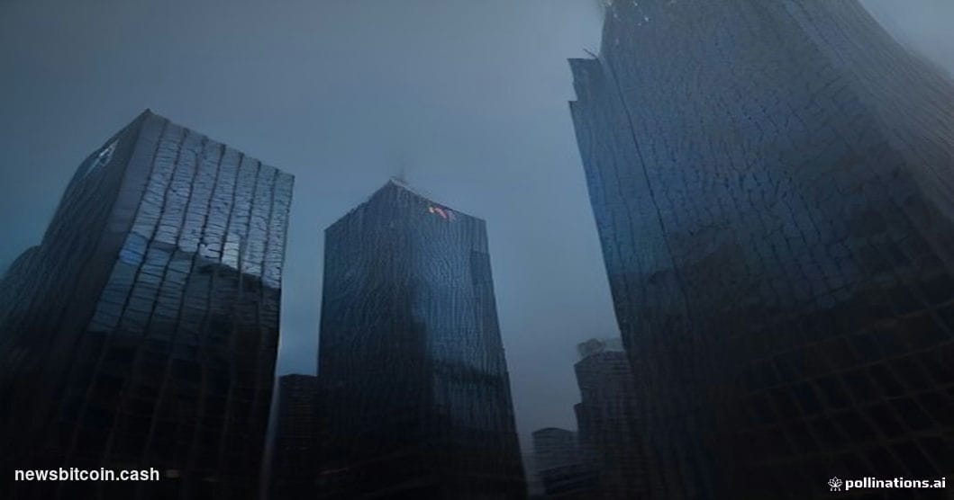 Cinematic photorealistic editorial photograph of Deutsche Bank's iconic twin-tower headquarters in Frankfurt, Germany, shot a