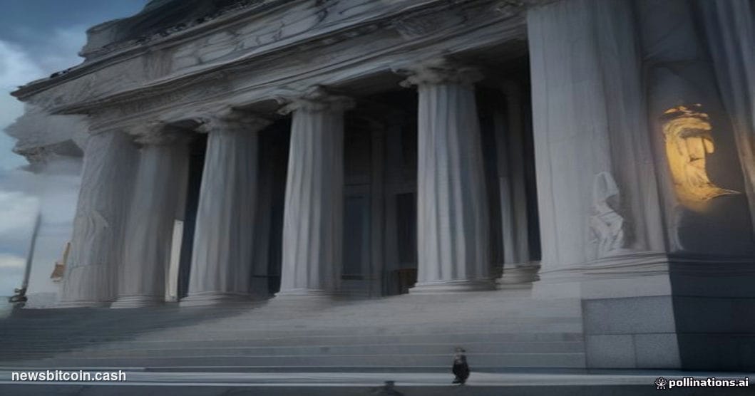 Cinematic photorealistic editorial photograph of the Robert F. Kennedy Department of Justice building in Washington D.C., sho