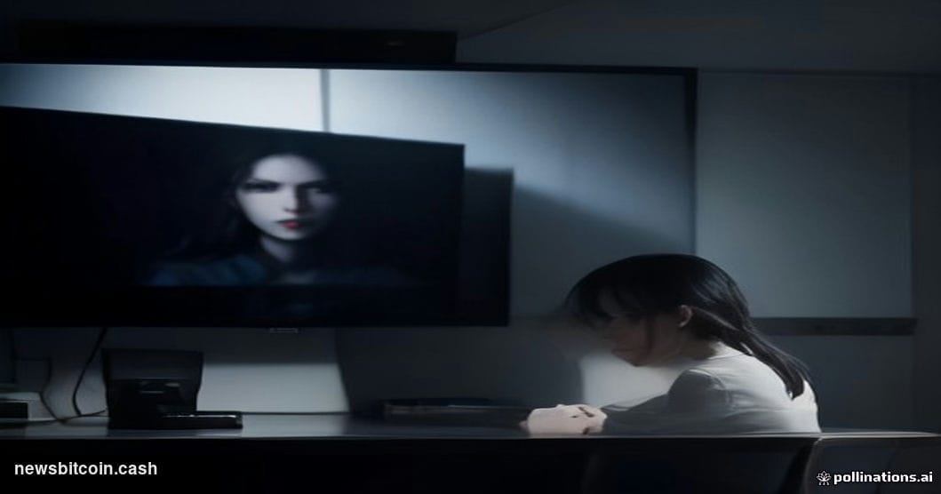 Cinematic photorealistic editorial photograph of a large flat-screen television mounted on a dark wall displaying a paused st