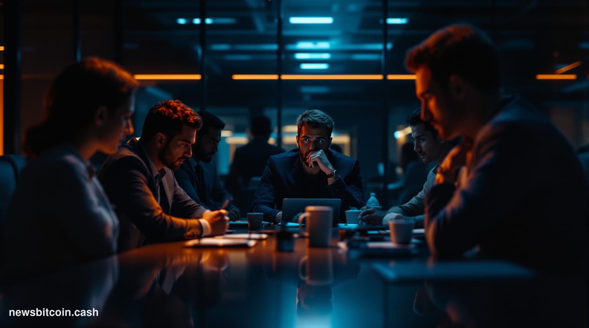 A cinematic photorealistic editorial photograph of Kraken's San Francisco headquarters building exterior during golden hour, 