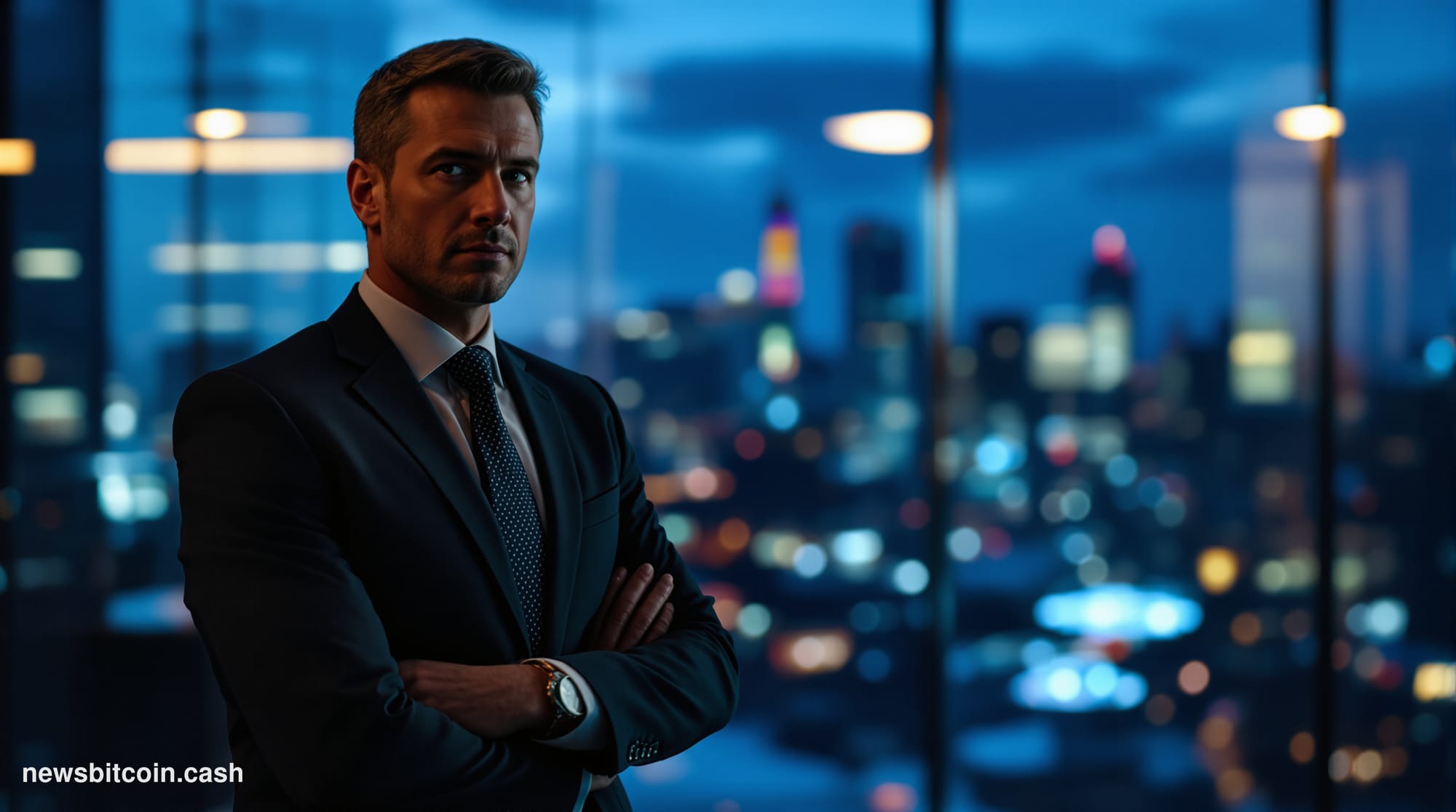 A cinematic photorealistic editorial photograph showcasing Standard Chartered's corporate headquarters in London's financial 