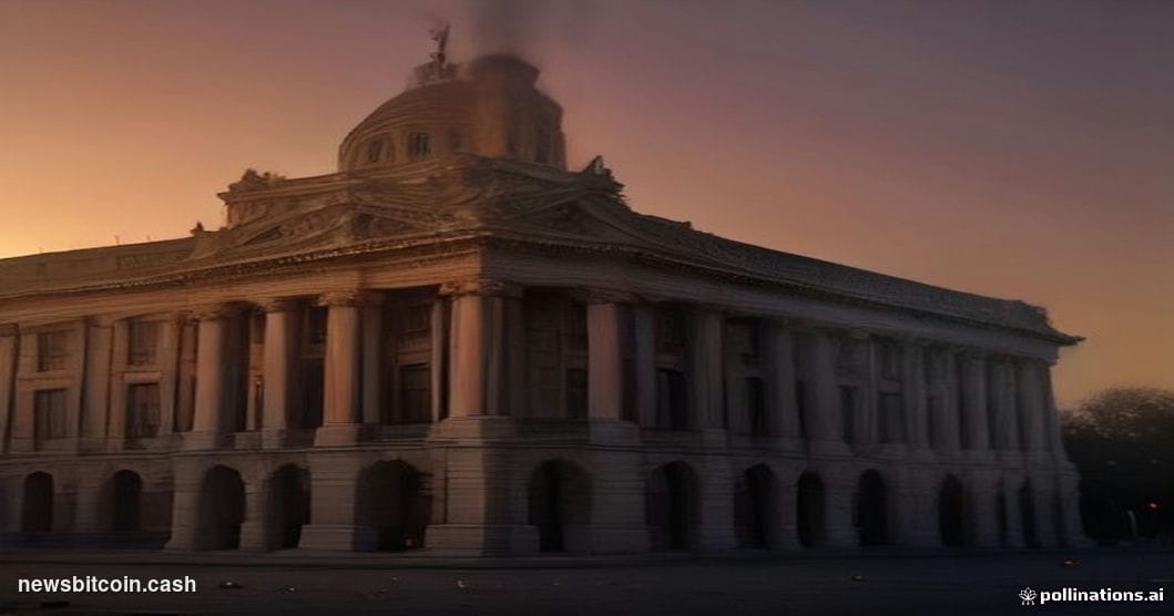 Cinematic photorealistic editorial photograph of the Palais Bourbon — the ornate neoclassical facade of France's National Ass