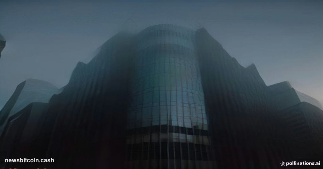 Cinematic photorealistic editorial photograph of Franklin Templeton's corporate headquarters exterior, shot from a low angle 