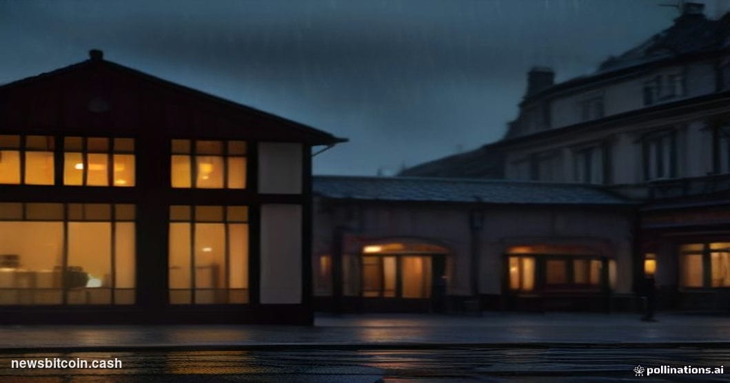 Cinematic photorealistic editorial photograph of a modern Sparkasse bank branch exterior in a German city, shot at dusk with 