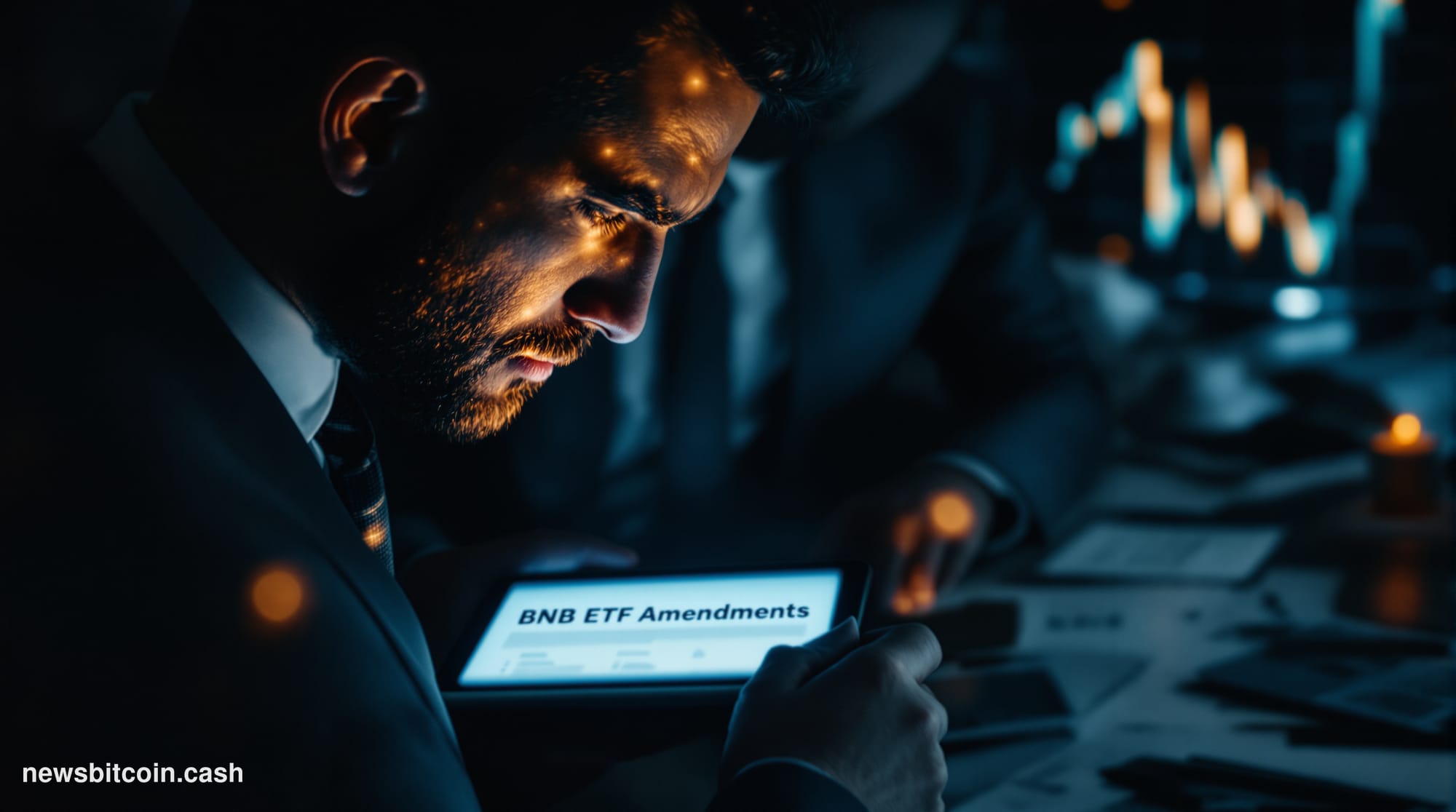 A cinematic photorealistic editorial photograph showcasing the intersection of traditional finance and cryptocurrency regulat