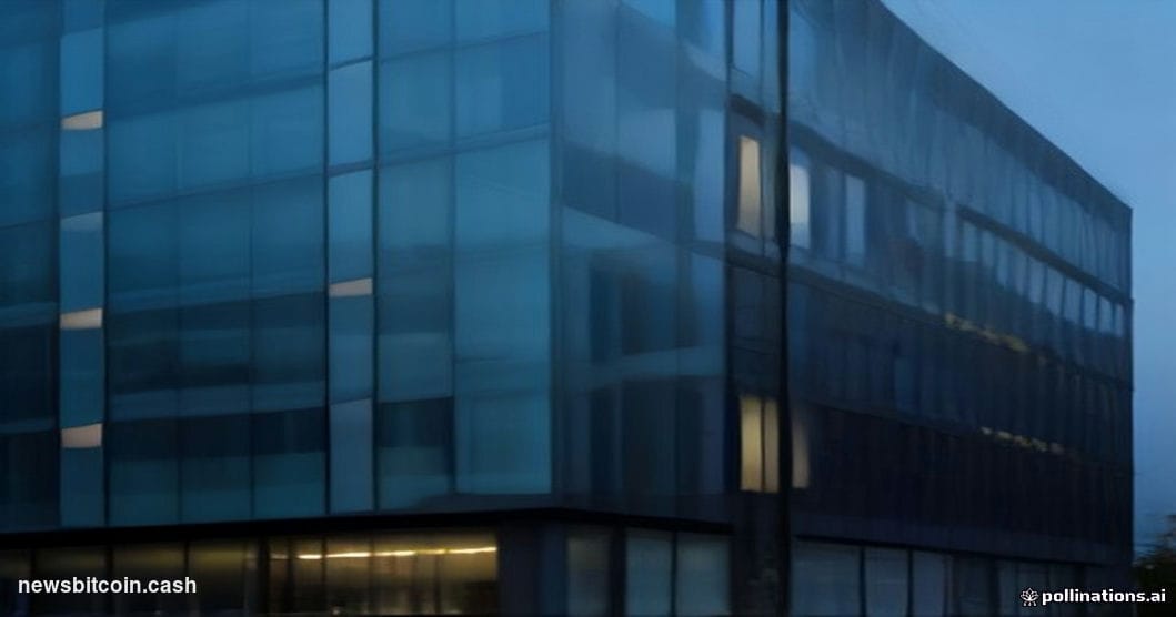Cinematic photorealistic editorial photograph of the Financial Conduct Authority's Stratford headquarters in East London — a 