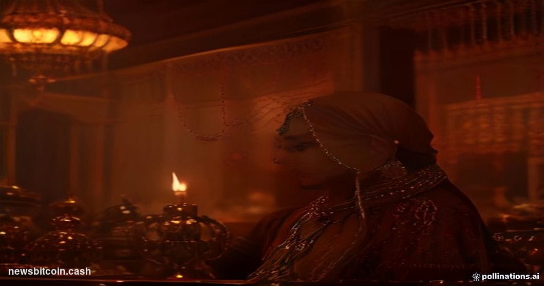 Cinematic photorealistic editorial photograph of a high-end Indian jewelry bazaar during Diwali festival season, shot from a 