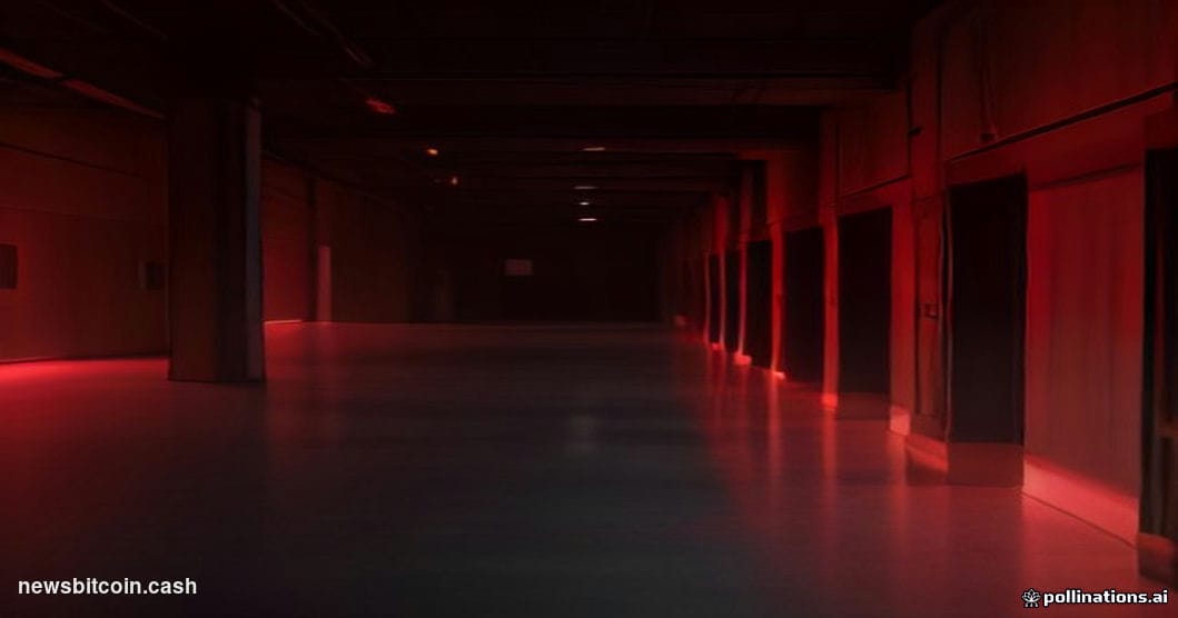 Cinematic photorealistic editorial photograph of a server room plunged into emergency red lighting, with rows of rack-mounted