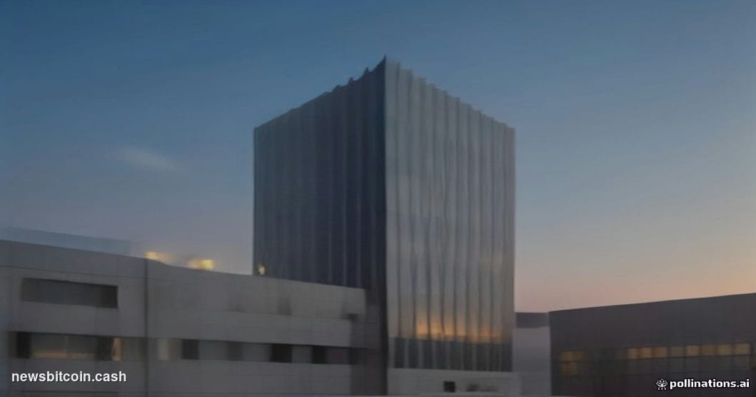 Cinematic photorealistic editorial photograph of the Bank of Israel headquarters in Jerusalem, a modernist stone-clad buildin