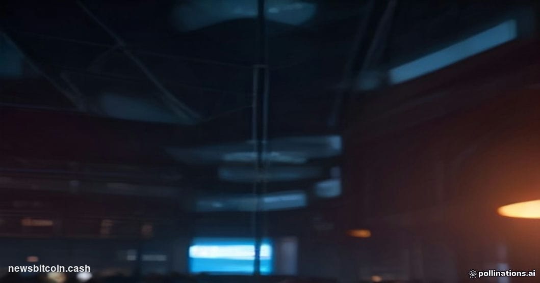 Cinematic photorealistic editorial photograph of a sleek institutional trading floor environment, shot from a low angle looki