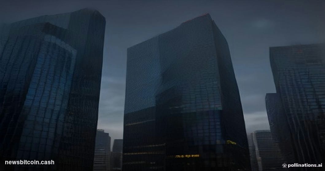 Cinematic photorealistic editorial photograph of the Tokyo financial district skyline at dusk, shot from ground level looking