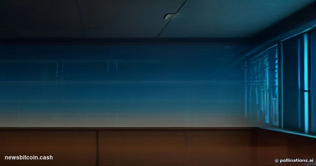 Cinematic photorealistic editorial photograph of a sleek, dimly lit financial conference room, shot from a low angle looking 