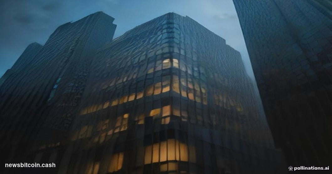 Cinematic photorealistic editorial photograph of J.P. Morgan's iconic Manhattan headquarters at 383 Madison Avenue, shot from