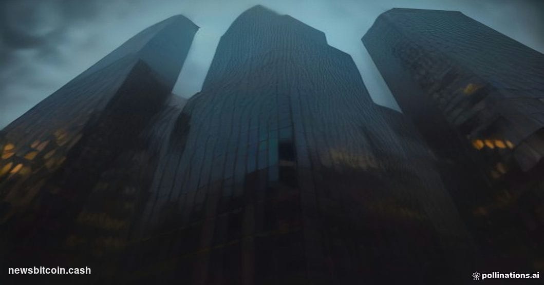 A cinematic photorealistic editorial photograph set outside JPMorgan Chase's iconic Manhattan headquarters at 383 Madison Ave