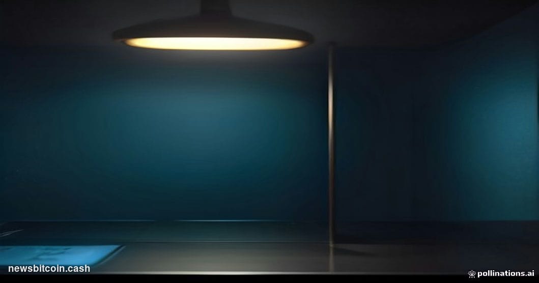 A cinematic photorealistic editorial photograph set in a dimly lit high-security server room with dramatic blue and amber acc
