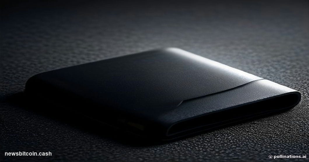 Cinematic photorealistic editorial photograph of a Ledger hardware wallet device — the iconic black rectangular form factor —