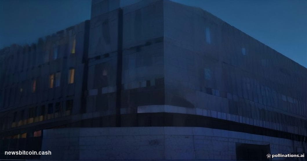 Cinematic photorealistic editorial photograph of a grand European-style banking headquarters at dusk, with sleek modern digit
