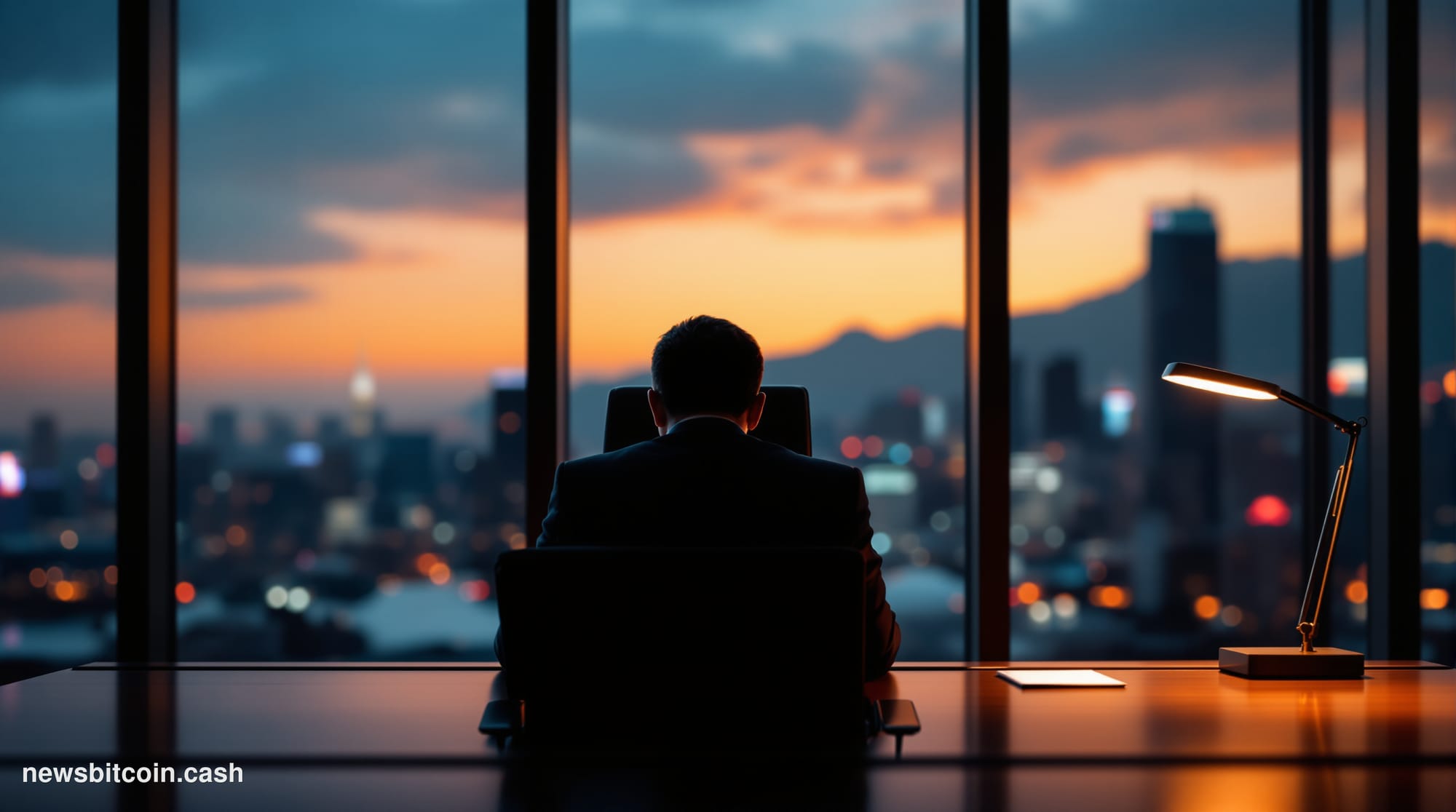 Cinematic photorealistic editorial photograph of the Hong Kong financial district skyline at dusk, shot from a low angle look