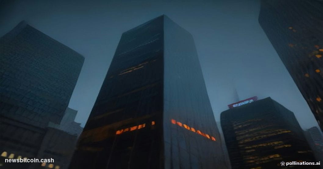 Cinematic photorealistic editorial photograph of a sleek glass-and-steel financial district office tower bearing the MSCI log