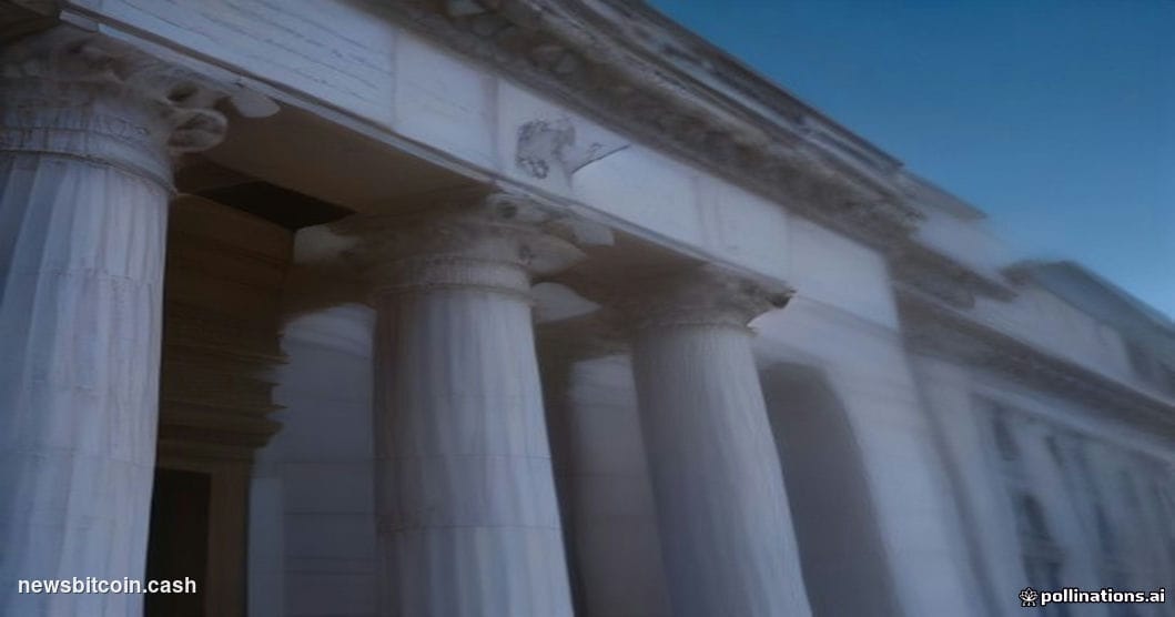 Cinematic photorealistic editorial photograph of the U.S. Department of the Treasury building in Washington D.C., shot at dus