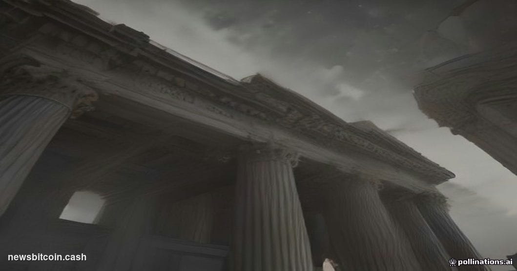 Cinematic photorealistic editorial photograph of the US Department of the Treasury building in Washington D.C., shot at dusk 
