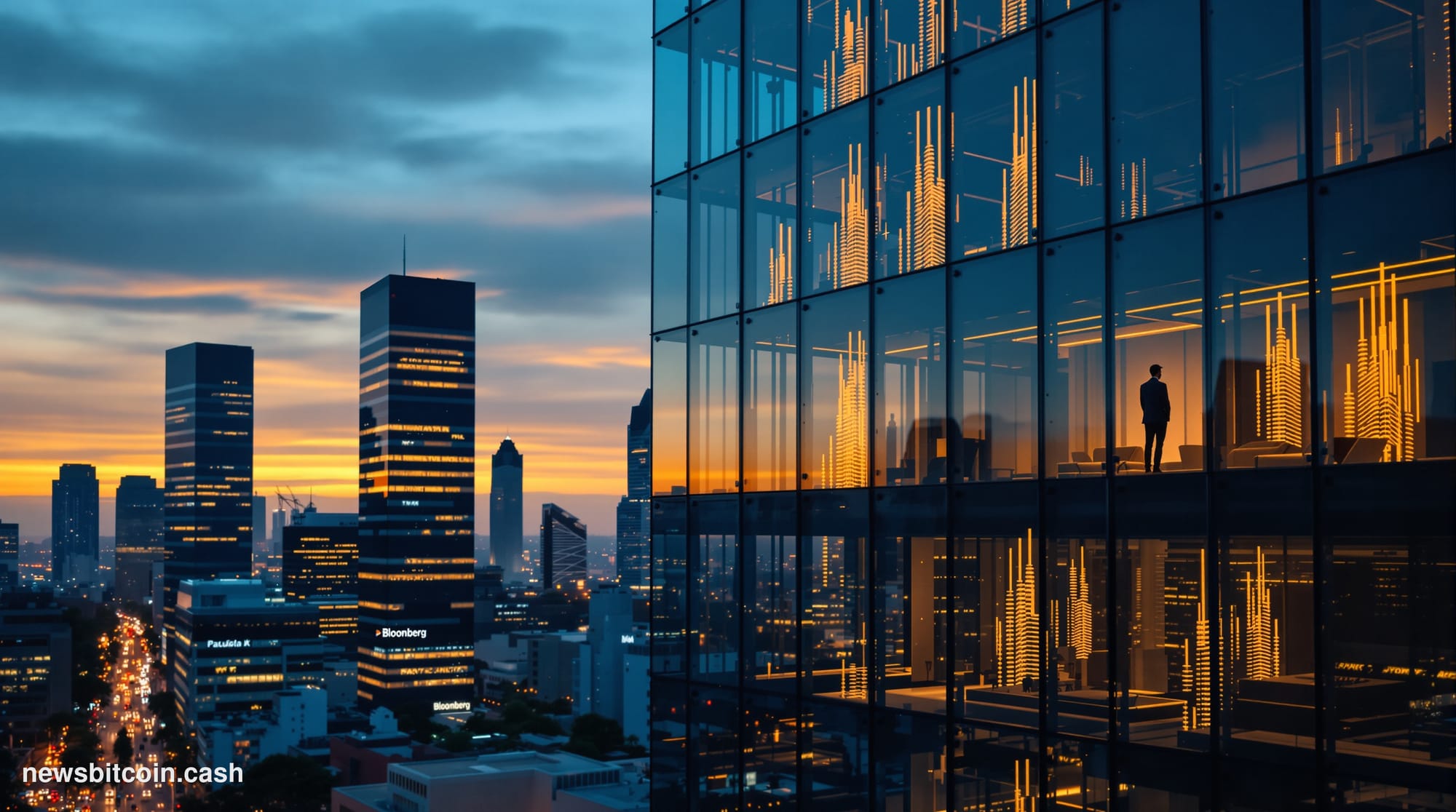 Cinematic photorealistic editorial photograph of the São Paulo financial district skyline at dusk, with the iconic Paulista A